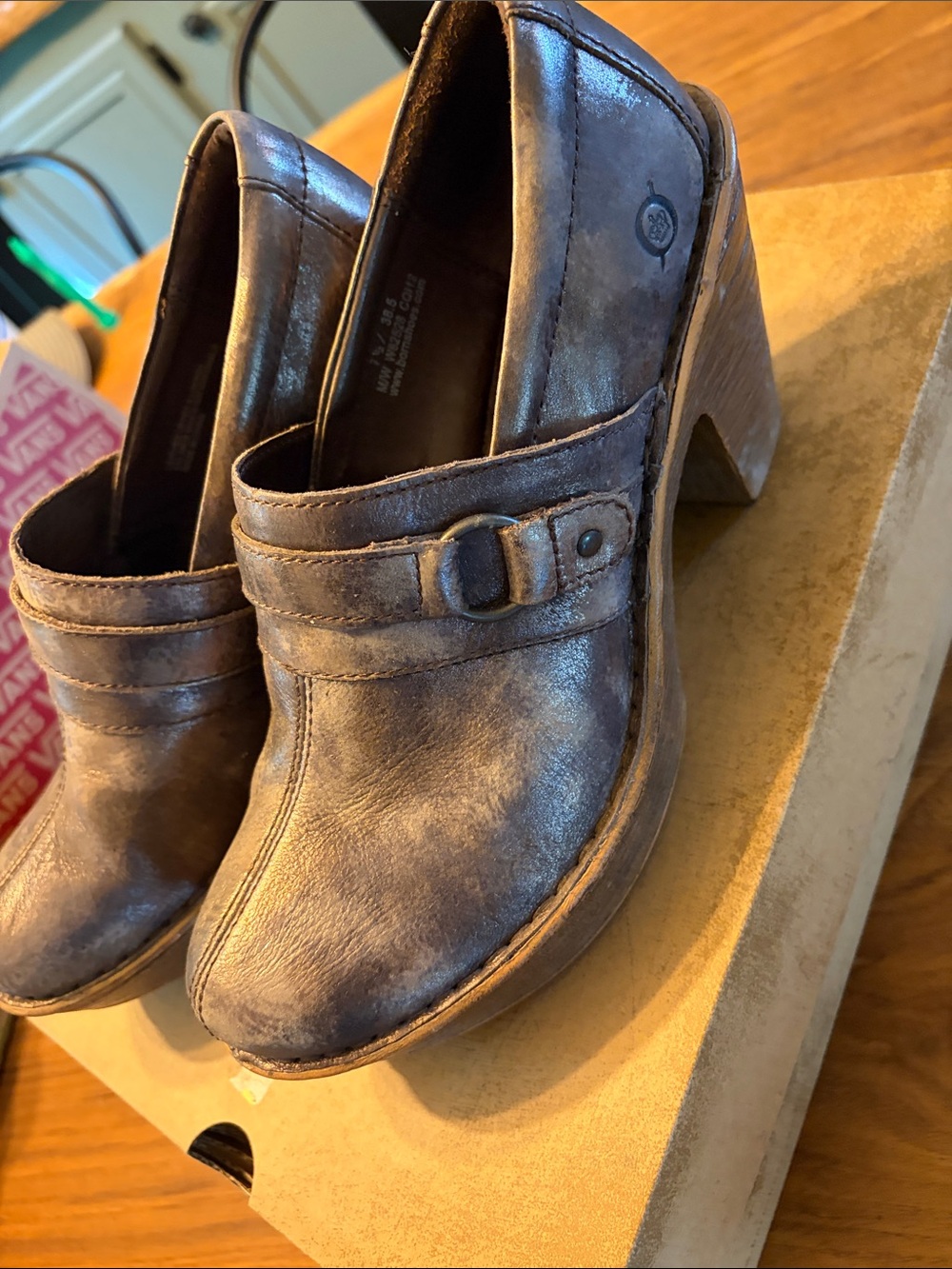 Born Brown Distressed Leather Platform Clogs - Picture 4 of 7